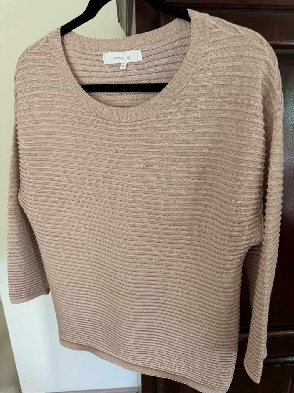 Verve Ami Women's Pink Rose Metallic Ribbed Crewneck Sweater-Small-NWOT